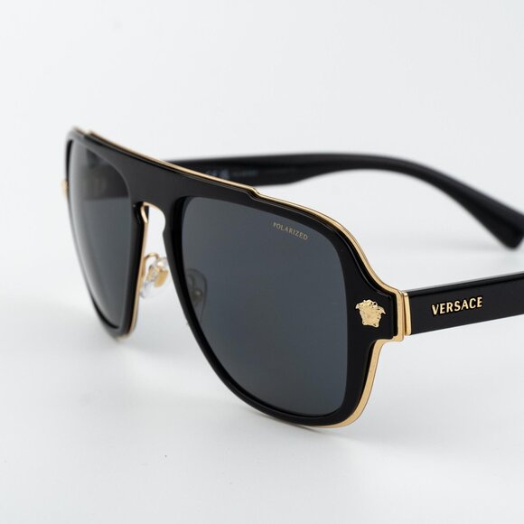 Versace Men Sunglasses Black Grey Polarized Aviator VE2199 100281 NEW AUTHENTIC - Picture 5 of 15